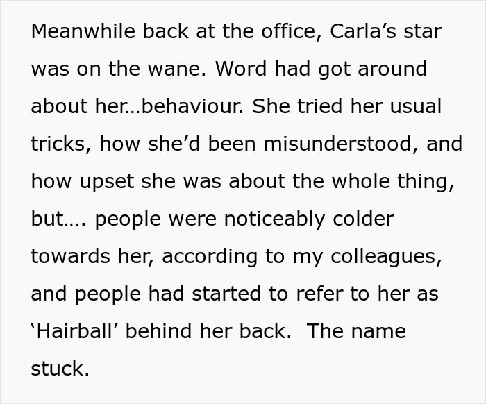 Text about office employee becoming a joke after insensitive comment on chemotherapy. Text about office employee becoming a joke after insensitive comment on chemotherapy.