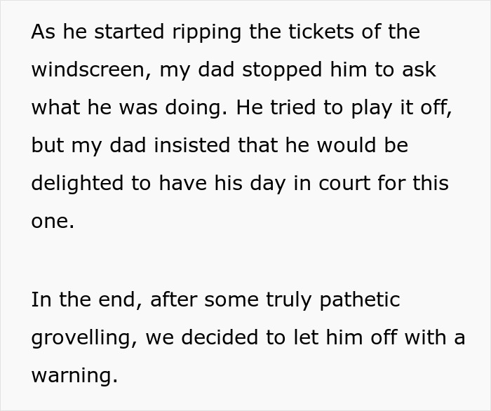 Text describing an incident involving a cop parking in a handicapped spot and being confronted. Text describing an incident involving a cop parking in a handicapped spot and being confronted.
