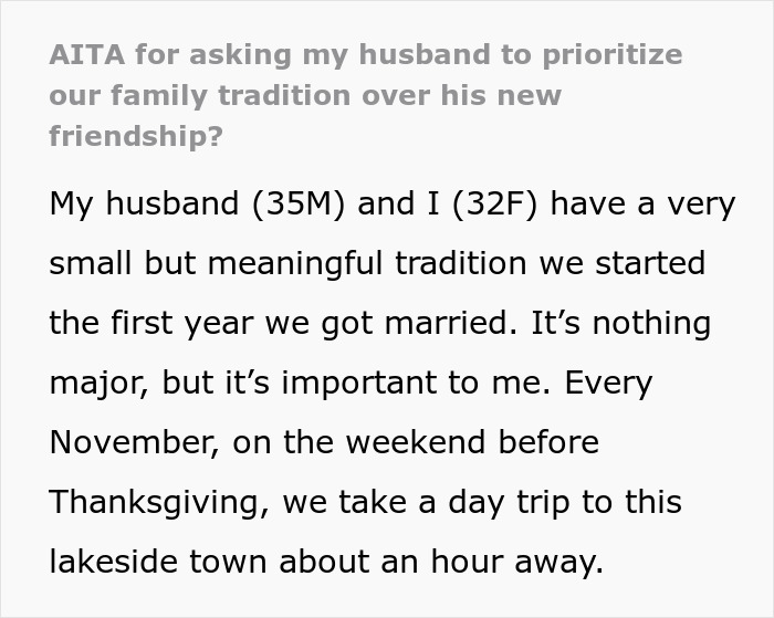 Text discussing the importance of prioritizing family traditions over new friendships. Text discussing the importance of prioritizing family traditions over new friendships.