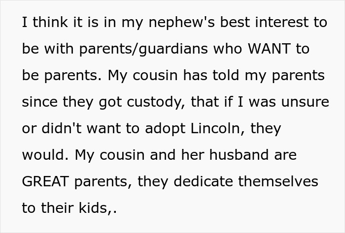 Woman Rejects Dying Parents’ Plea To Adopt Nephew: “Huge Relief That I Don't Have Kids” Woman Rejects Dying Parents’ Plea To Adopt Nephew: “Huge Relief That I Don't Have Kids”