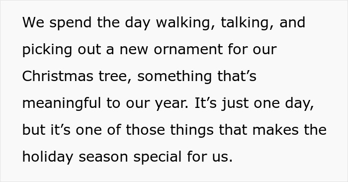 Text about family holiday tradition of choosing a Christmas tree ornament, highlighting its importance and meaning. Text about family holiday tradition of choosing a Christmas tree ornament, highlighting its importance and meaning.