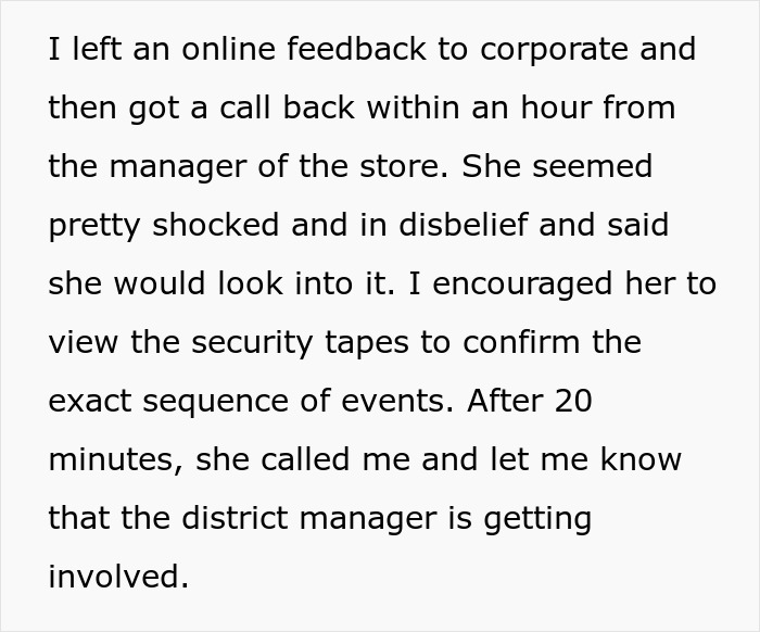 Screenshot of text describing a customer's feedback leading to an investigation of a cashier's stealth tip incident. Screenshot of text describing a customer's feedback leading to an investigation of a cashier's stealth tip incident.