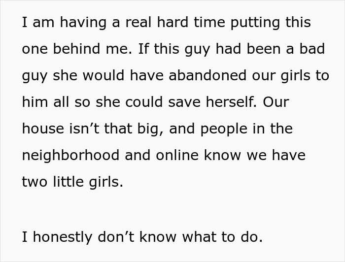 Text describing a husband's realization after his wife left their twin babies behind thinking there's an invasion. Text describing a husband's realization after his wife left their twin babies behind thinking there's an invasion.