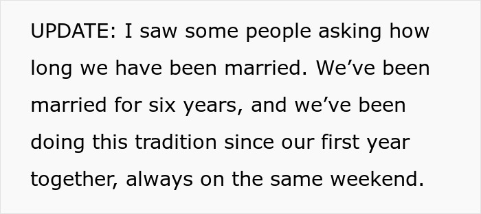 Text about prioritizing family tradition over a new friendship, featuring an update on marriage and tradition duration. Text about prioritizing family tradition over a new friendship, featuring an update on marriage and tradition duration.