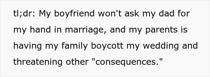 Old-School Parents Skip Daughter's Wedding Over Silly Tradition, She Bans Them From Seeing Her Child Old-School Parents Skip Daughter's Wedding Over Silly Tradition, She Bans Them From Seeing Her Child