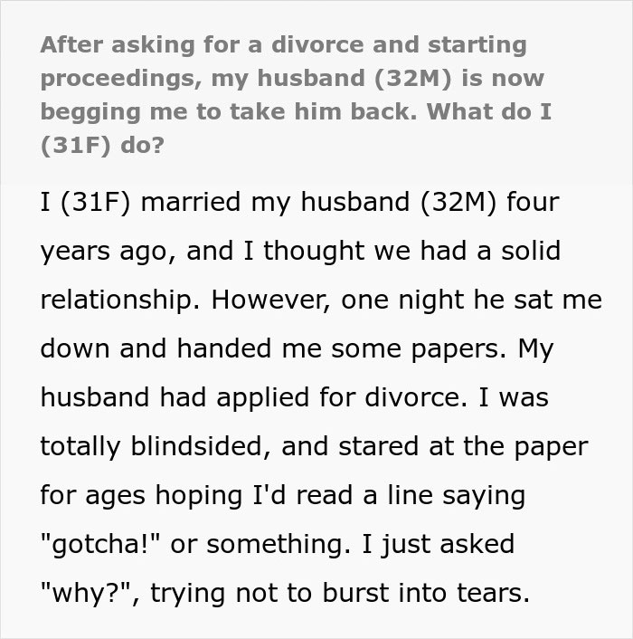 Man Hands Wife Divorce Papers Out Of The Blue, Turns Into A Sobbing Beggar When She Agrees Man Hands Wife Divorce Papers Out Of The Blue, Turns Into A Sobbing Beggar When She Agrees