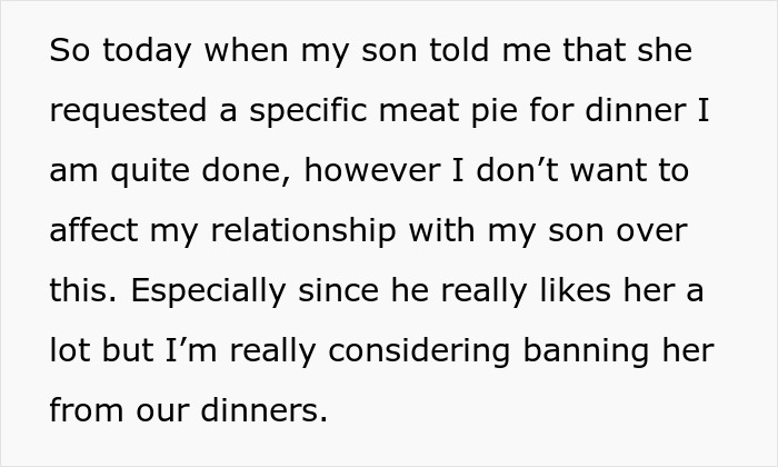 Son's GF Keeps Saying "No Ring, No Wife Duties" After Every Dinner, Mom Doesn't Want Her At House Son's GF Keeps Saying "No Ring, No Wife Duties" After Every Dinner, Mom Doesn't Want Her At House