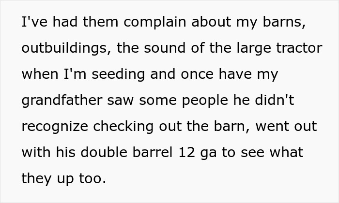 Text from a farmer describing HOA complaints about noise and outbuildings. Text from a farmer describing HOA complaints about noise and outbuildings.