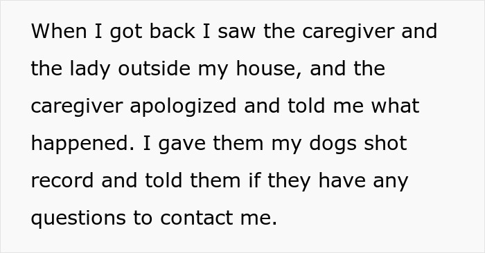 Text describing an incident where a woman's dog bit a neighbor who entered her home. Text describing an incident where a woman's dog bit a neighbor who entered her home.