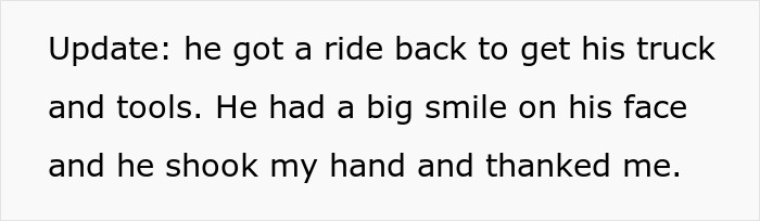Employee smiling, shaking hands after hospital visit, grateful for ride to truck and tools. Employee smiling, shaking hands after hospital visit, grateful for ride to truck and tools.