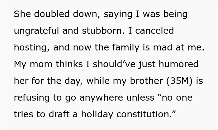 Text conversation about family conflict over Thanksgiving hosting rules. Text conversation about family conflict over Thanksgiving hosting rules.