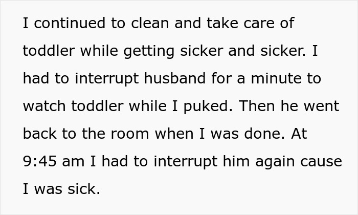 Text from a story about a stressed pregnant wife handling a toddler while sick. Text from a story about a stressed pregnant wife handling a toddler while sick.