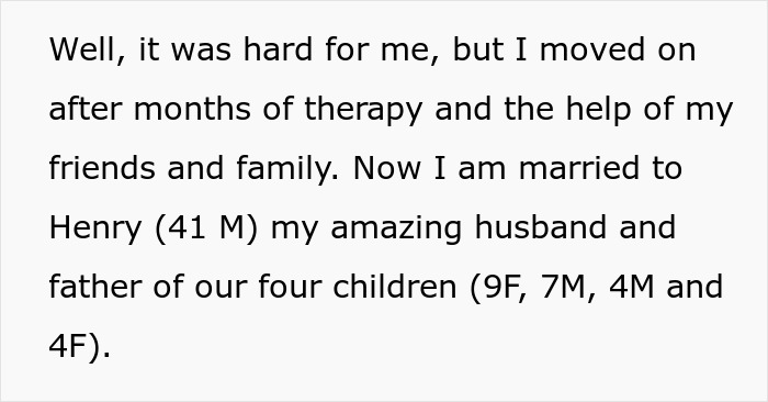 Text discussing moving on from cheating, mentioning a husband and children. Text discussing moving on from cheating, mentioning a husband and children.