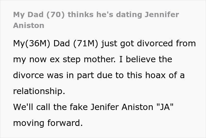 Text about elderly dad falling for deepfake leading to divorce and home sale. Text about elderly dad falling for deepfake leading to divorce and home sale.