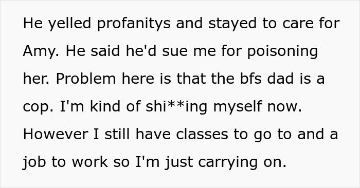 Text message recounting a tense situation about a roommate; mentions legal threats and continuing daily life despite fears. Text message recounting a tense situation about a roommate; mentions legal threats and continuing daily life despite fears.