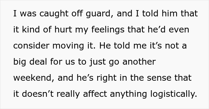 Text detailing a conversation about prioritizing family tradition over a new friendship. Text detailing a conversation about prioritizing family tradition over a new friendship.