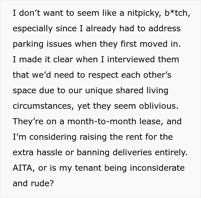 Text discussing a landlady's frustrations with her shopaholic tenants and considering rent adjustments. Text discussing a landlady's frustrations with her shopaholic tenants and considering rent adjustments.