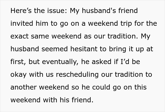 Text image discussing family tradition versus friendship prioritization. Text image discussing family tradition versus friendship prioritization.