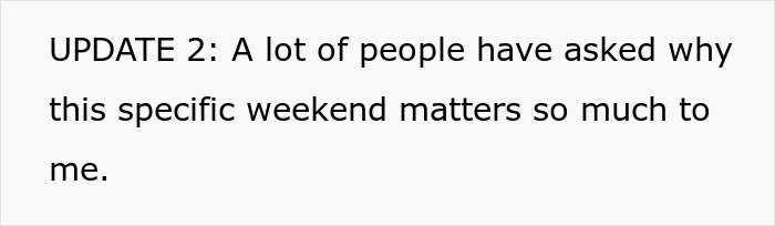 Text update discussing the importance of a specific weekend in family tradition. Text update discussing the importance of a specific weekend in family tradition.
