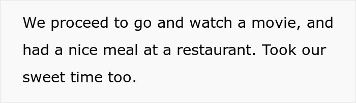 Text image discussing a movie and restaurant meal experience. Text image discussing a movie and restaurant meal experience.