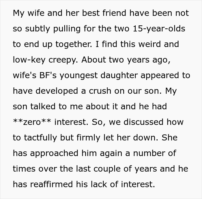 Dad supports son uninterested in family friend's daughter, drama unfolds. Dad supports son uninterested in family friend's daughter, drama unfolds.