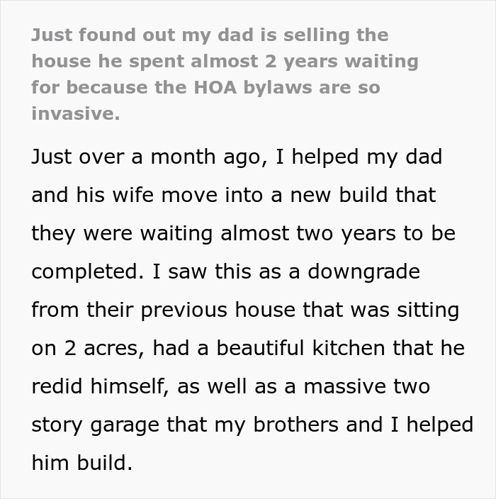 Dad Sells New House After Just 6 Weeks, Says The Invasive HOA Rules Make “Big Brother” Look Tame Dad Sells New House After Just 6 Weeks, Says The Invasive HOA Rules Make “Big Brother” Look Tame