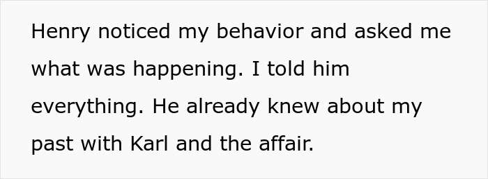 Text about a man named Henry uncovering details of a past affair involving Karl. Text about a man named Henry uncovering details of a past affair involving Karl.