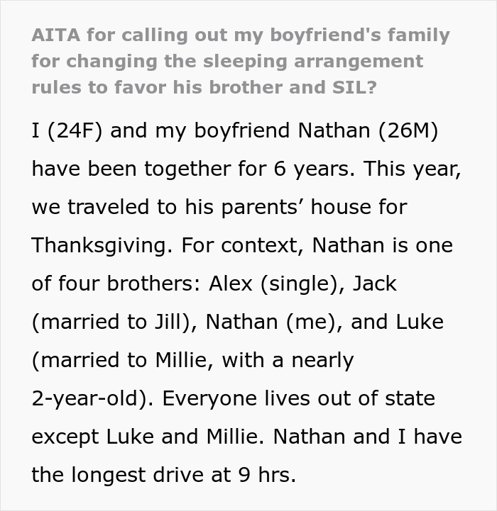 Text describing a couple's family holiday sleeping arrangement frustration. Text describing a couple's family holiday sleeping arrangement frustration.