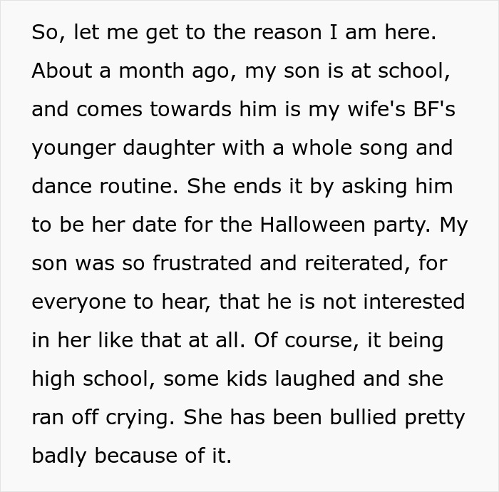 Text highlights drama as a dad supports his son's disinterest in a schoolmate. Text highlights drama as a dad supports his son's disinterest in a schoolmate.