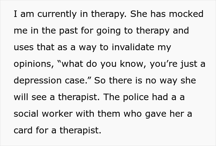 Text on a therapy experience involving police and social worker intervention. Text on a therapy experience involving police and social worker intervention.