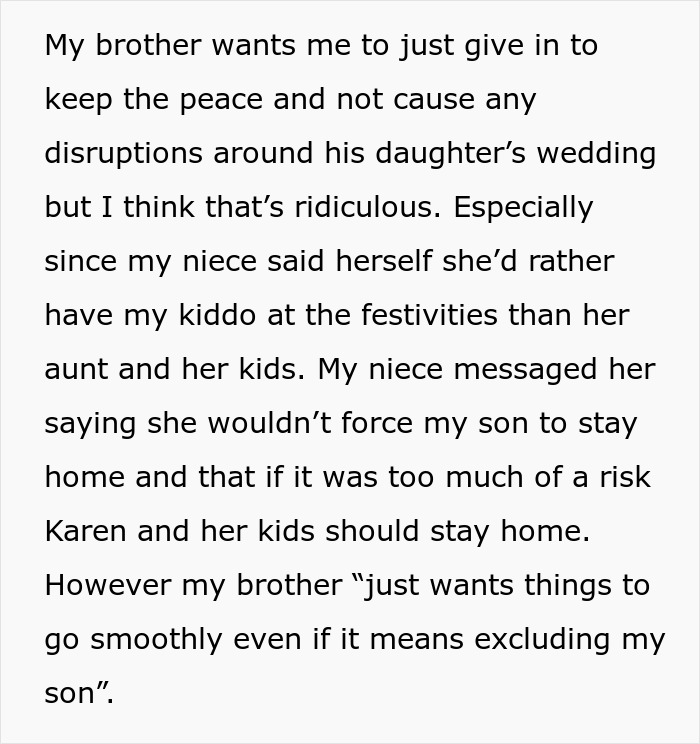 Mom Refuses To Accommodate Anti-Vax Sister’s Kids By Excluding Her Own “Sick” Son From Wedding Mom Refuses To Accommodate Anti-Vax Sister’s Kids By Excluding Her Own “Sick” Son From Wedding