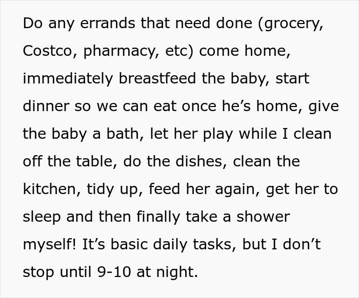 Text describing daily tasks and husband attempted manipulation. Text describing daily tasks and husband attempted manipulation.
