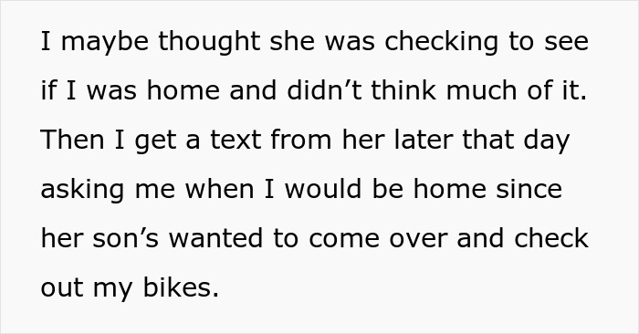 Text message from HOA President about visiting with her sons. Text message from HOA President about visiting with her sons.