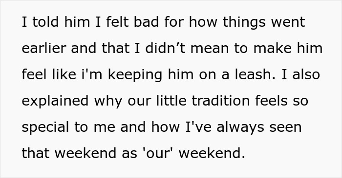 Text describing the importance of a couple's family tradition over new friendships. Text describing the importance of a couple's family tradition over new friendships.