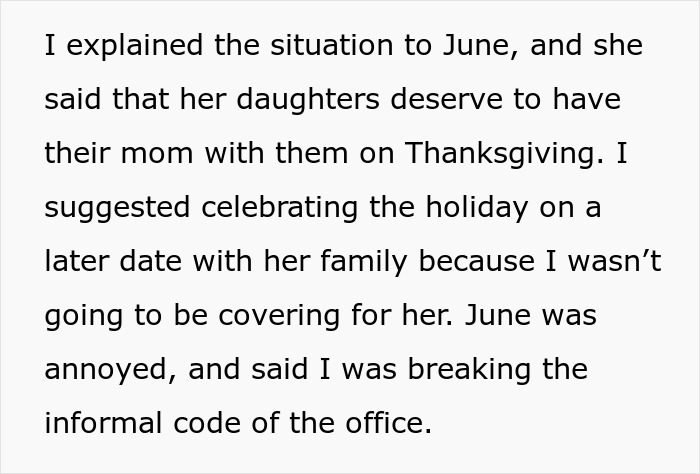 Mom Wants Coworker To Cover Her On Holiday Because She Doesn’t Have Kids, Gets A Reality Check Mom Wants Coworker To Cover Her On Holiday Because She Doesn’t Have Kids, Gets A Reality Check