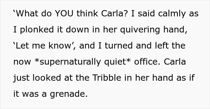 Text excerpt discussing an office incident with humor involving a quivering employee. Text excerpt discussing an office incident with humor involving a quivering employee.