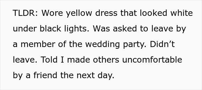 “Incredibly Embarrassed”: Woman’s Dress Changes Color At The Wedding, Is Told To Get Out “Incredibly Embarrassed”: Woman’s Dress Changes Color At The Wedding, Is Told To Get Out