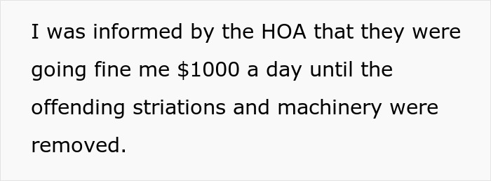 HOA threatens farmer with $1000 daily fine over machinery and striations issue. HOA threatens farmer with $1000 daily fine over machinery and striations issue.