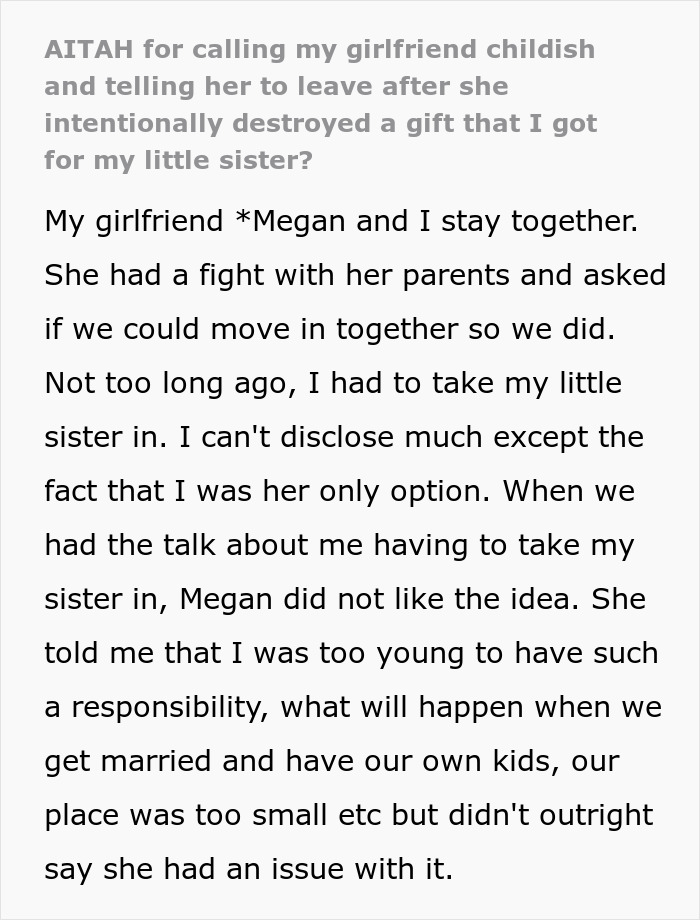 Person Confused Why GF Is So Upset He Took In His 11YO Sister, Kicks Her Out To Avoid More Drama Person Confused Why GF Is So Upset He Took In His 11YO Sister, Kicks Her Out To Avoid More Drama