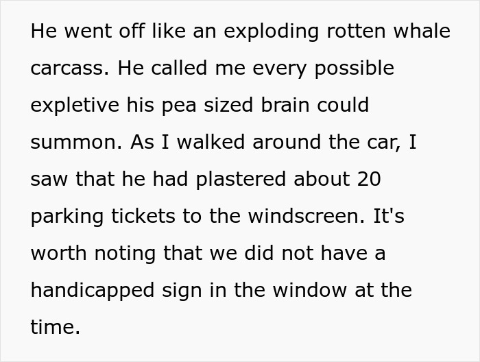 Text describing confrontation over improper handicapped parking by a cop. Text describing confrontation over improper handicapped parking by a cop.