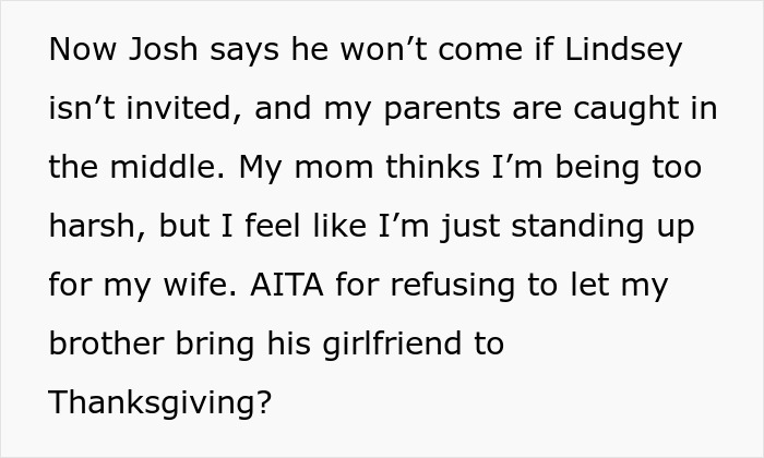 Text screenshot discussing family drama over Thanksgiving dinner invitation. Text screenshot discussing family drama over Thanksgiving dinner invitation.