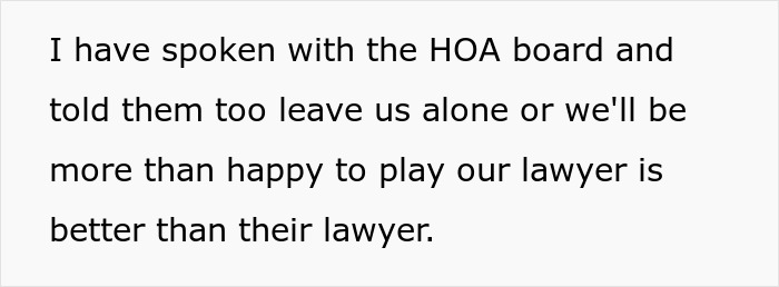 Farmer defiantly responds to HOA's demands with a confident message about legal support. Farmer defiantly responds to HOA's demands with a confident message about legal support.