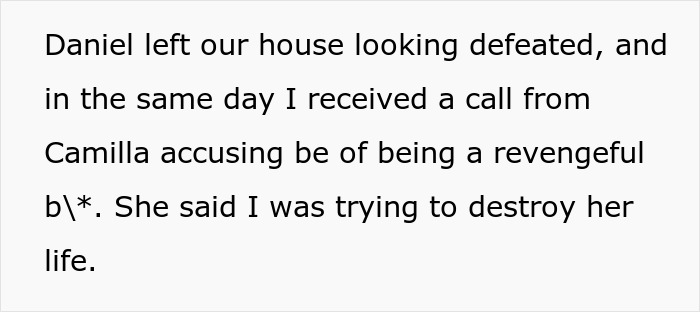 Text message from woman describing confrontation with ex, involving mistress's accusation of revengeful behavior. Text message from woman describing confrontation with ex, involving mistress's accusation of revengeful behavior.