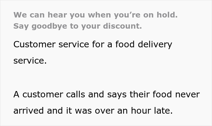 Customer service notice about on-hold conversation affecting food delivery request approval. Customer service notice about on-hold conversation affecting food delivery request approval.
