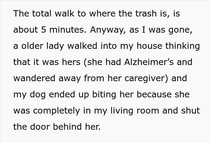 Text describing an incident where a woman's dog bit a neighbor who mistakenly entered her home. Text describing an incident where a woman's dog bit a neighbor who mistakenly entered her home.
