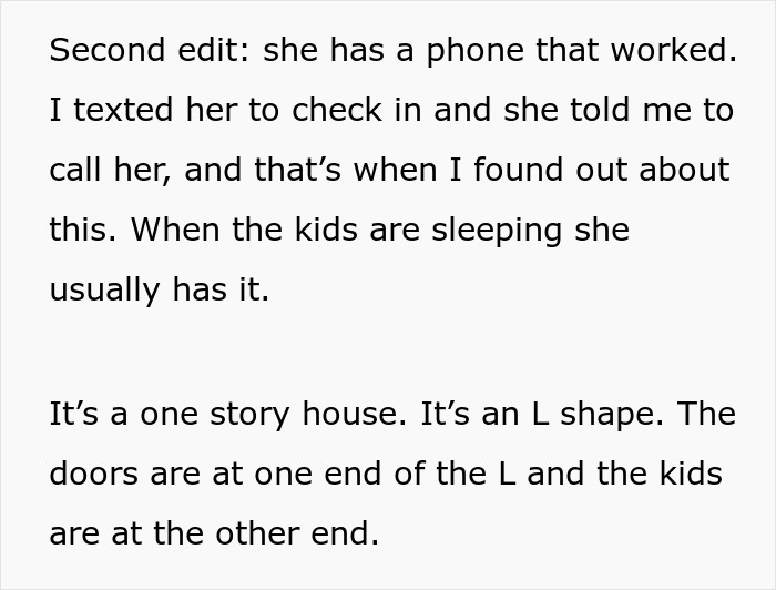 Text message about wife thinking there's an invasion, leaving twin babies in one-story L-shaped house. Text message about wife thinking there's an invasion, leaving twin babies in one-story L-shaped house.