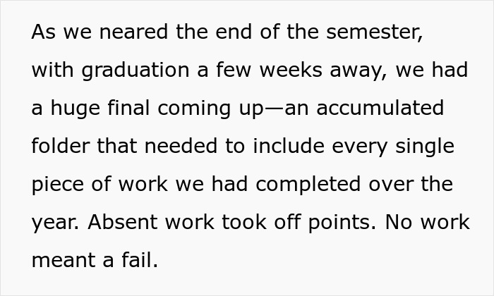 Text excerpt about final exams and the need for complete work to avoid failing the course. Text excerpt about final exams and the need for complete work to avoid failing the course.