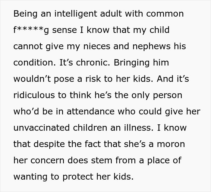Mom Refuses To Accommodate Anti-Vax Sister’s Kids By Excluding Her Own “Sick” Son From Wedding Mom Refuses To Accommodate Anti-Vax Sister’s Kids By Excluding Her Own “Sick” Son From Wedding