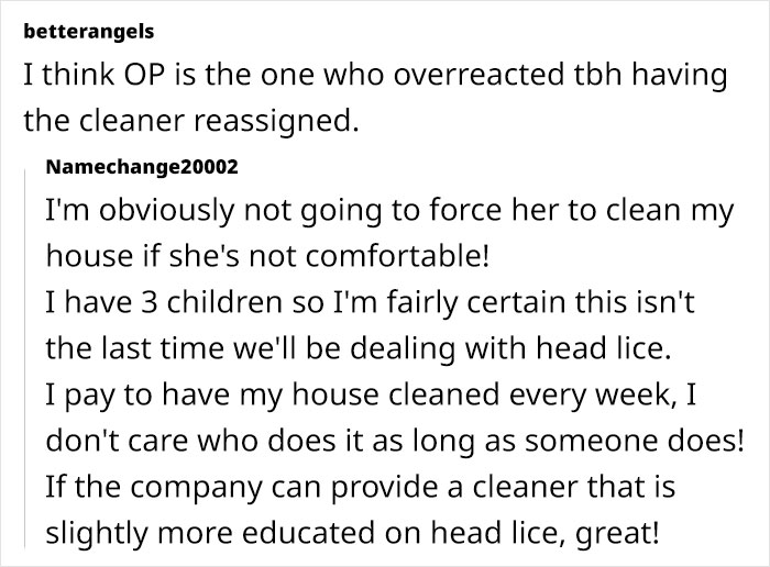 Woman Thinks Her Housekeeper Is Ridiculous To Be Afraid Of Lice Infestation At Her Home Woman Thinks Her Housekeeper Is Ridiculous To Be Afraid Of Lice Infestation At Her Home