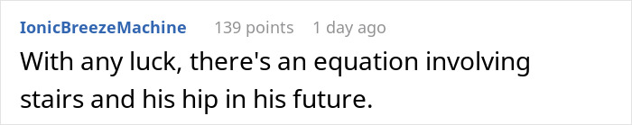 Comment highlighting sexism with sarcastic prediction involving stairs and a hip future. Comment highlighting sexism with sarcastic prediction involving stairs and a hip future.